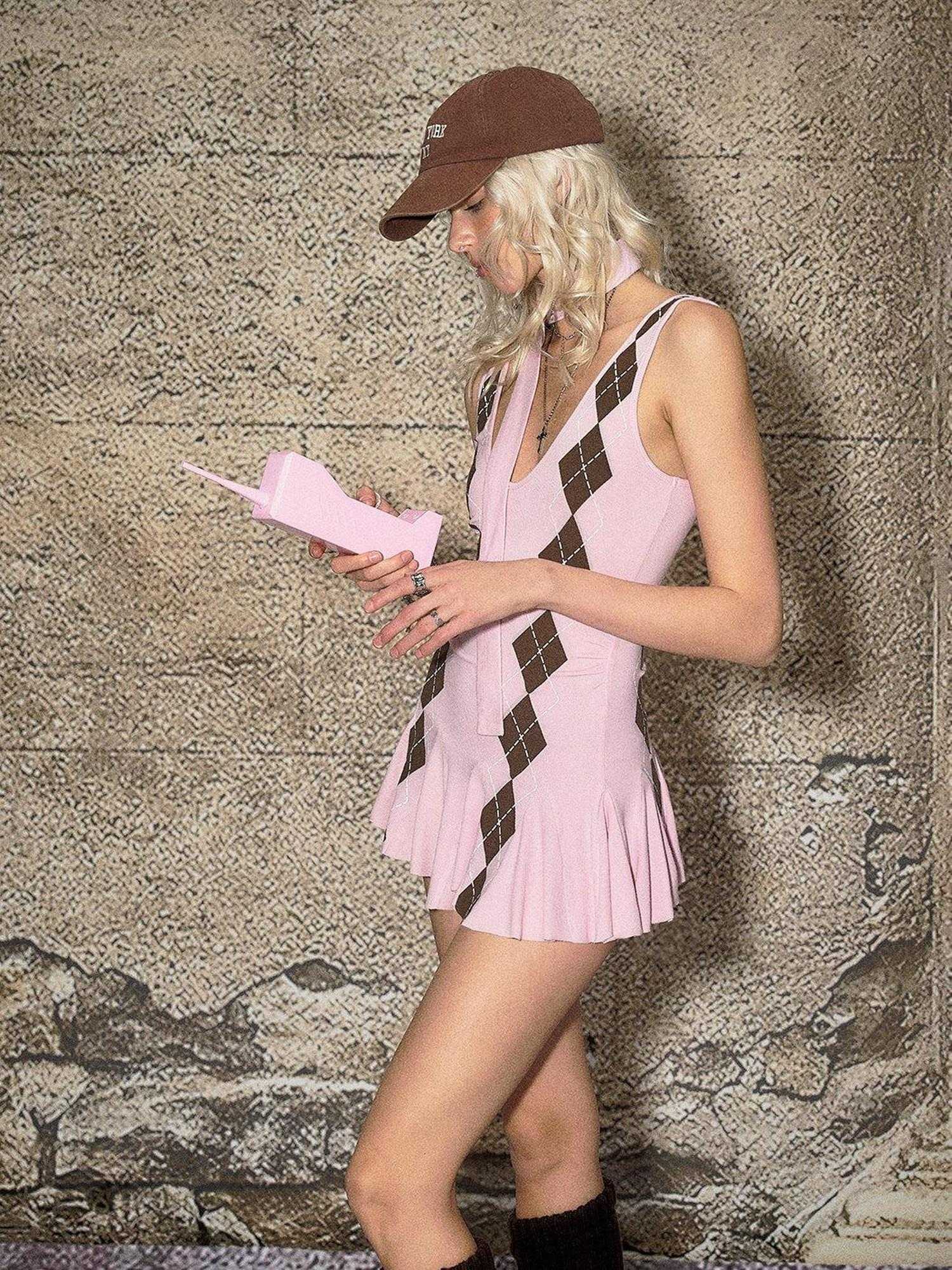 The NeverMore High Waist Printed A Line Sleeveless V-neck Casual Girls Strappy Mini Dresses