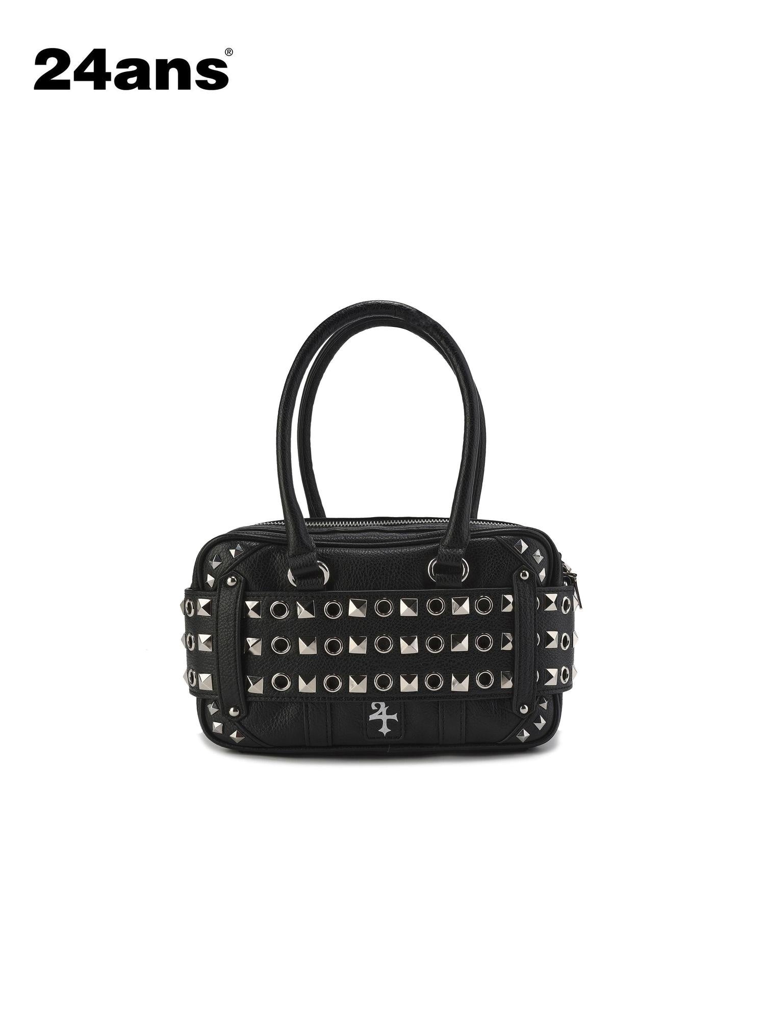 24ans Premium Woven Leather Square Top Handle Unisex Everyday Snap Closure Handbags