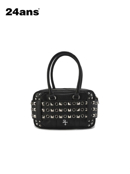 24ans Premium Woven Leather Square Top Handle Unisex Everyday Snap Closure Handbags