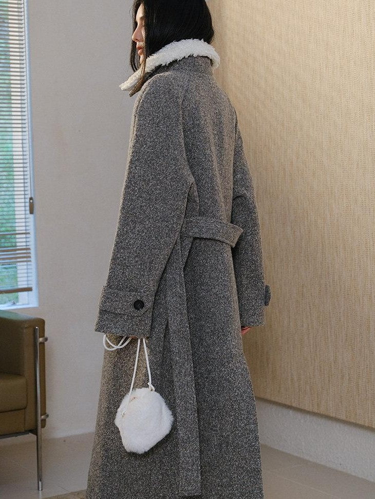 FU FRESH UP Minimalist Detachable Fur Collar Button Tie Women&