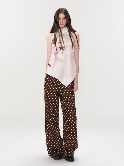The NeverMore Cotton Polka Dot Vintage Natural Waist Casual Women Brown Straight Leg Jeans