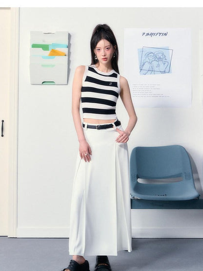 7Shiftin Elegant Versatile Solid White Classic Fit For Young Women Maxi Skirts