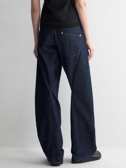 RUN TO THE FUTURE Durable Dark Cotton Denim Casual Oversized Natural Waist Ladies Wide-Leg Jeans