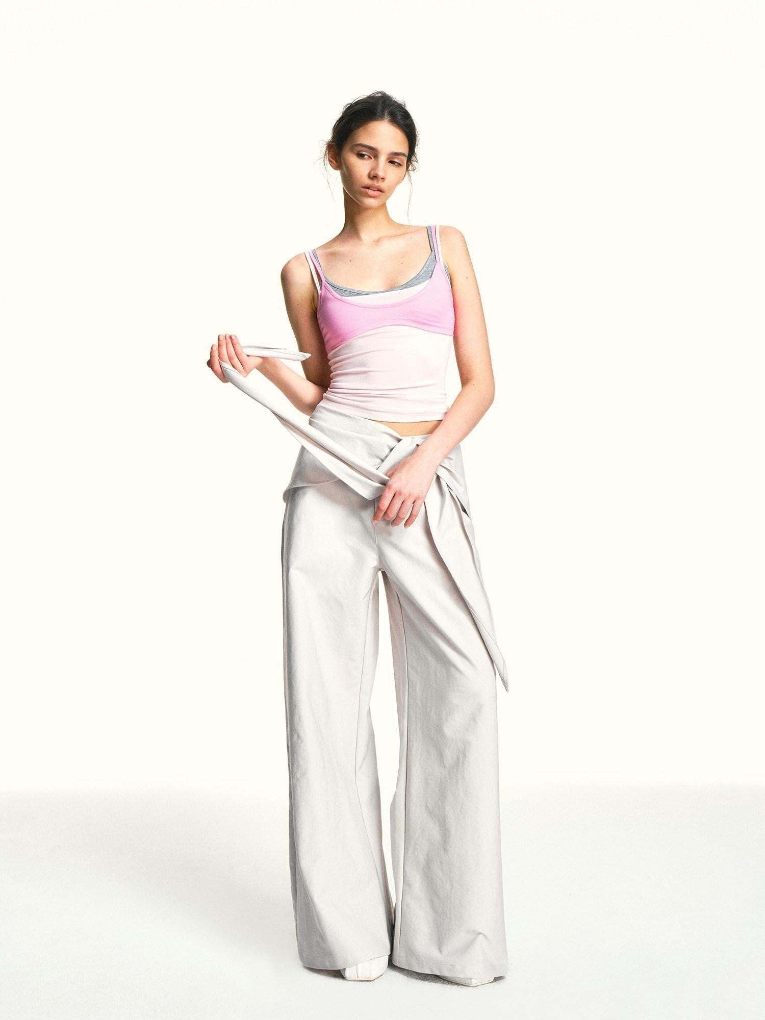 kvkv Oatmeal Gray Relaxed Detachable Waist Tie Women&
