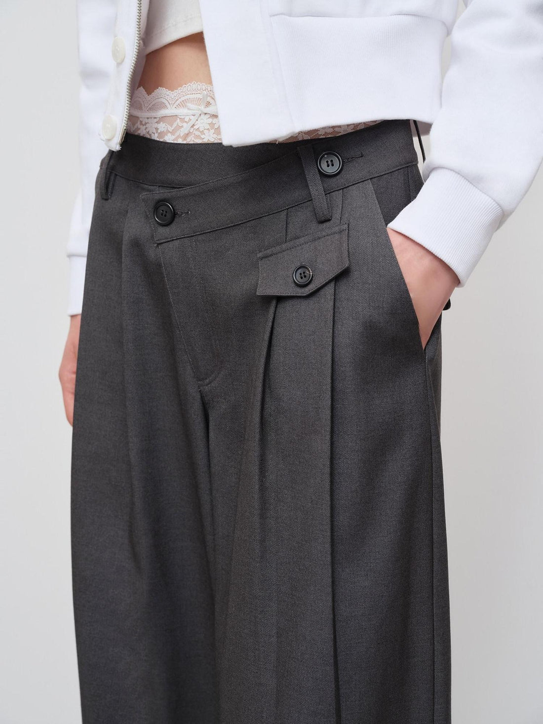 RUN TO THE FUTURE Soft Stretch Midrise Gray Casual Womens Zip Fly Polyester Lyocell Wide-Leg Pants