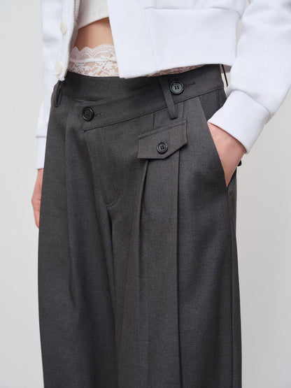 RUN TO THE FUTURE Soft Stretch Midrise Gray Casual Womens Zip Fly Polyester Lyocell Wide-Leg Pants