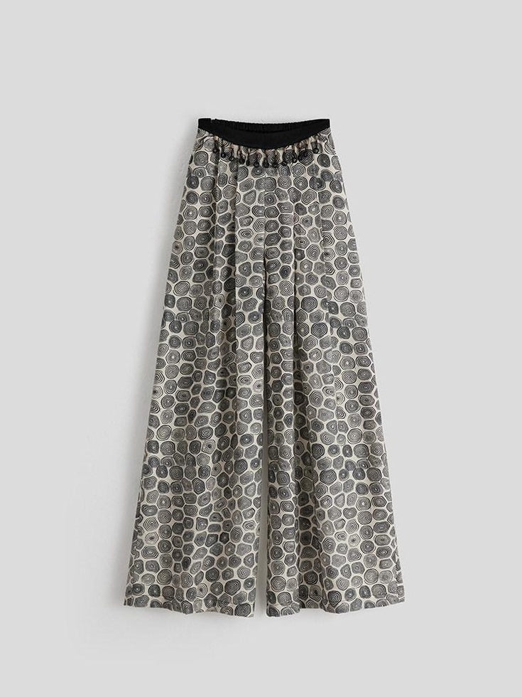 INDULGE Durable Viscose Blend Vintage Patchwork Abstract Pockets Women Wide-Leg Pants