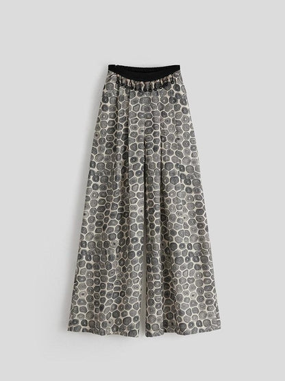 INDULGE Durable Viscose Blend Vintage Patchwork Abstract Pockets Women Wide-Leg Pants
