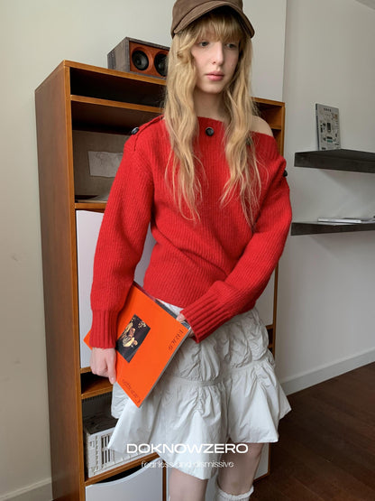 DKZ OFFICIAL Relaxed Button One Shoulder Women&