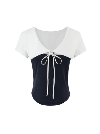 7Shiftin Sculpt Slim Spliced Casual Short Sleeve Womens Nylon Basic Crop Tops