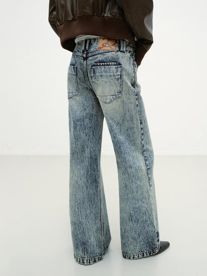 RUN TO THE FUTURE Vintage Washed Distressed Low Rise Durable Snow Blue Denim Women Straight Jeans