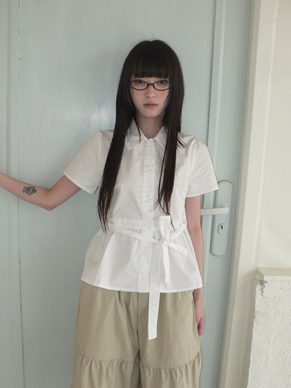 ang_project_Korean_Turn_Down_Collar_Single_Button_Tie_Waist_Women&