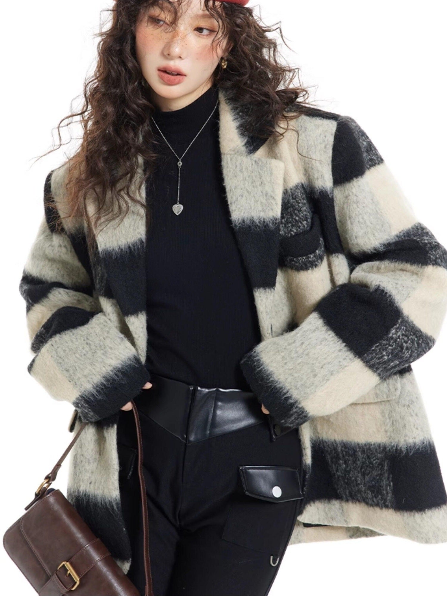 7Shiftin Padded Plaid Stand Collar Korean Commuter Straight Fit Short Coat