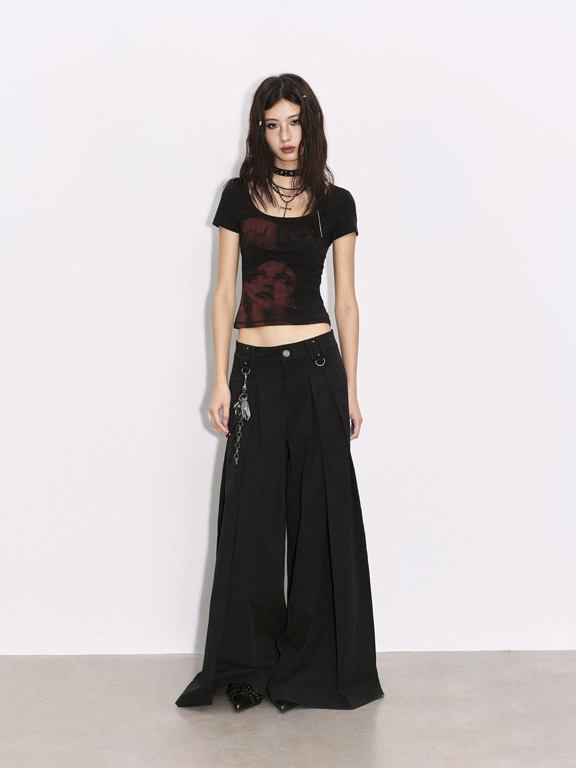 Low pixel Pleated Low Waist Relaxed Cotton Blend Black Women Wide Leg Pants