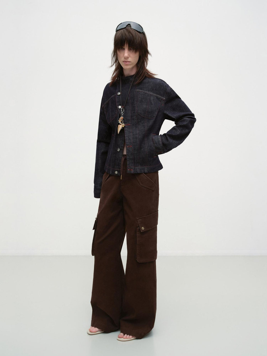 RUN TO THE FUTURE Vintage Asymmetric Fitted Waist Unisex Dark Indigo Cotton Button Denim Jackets