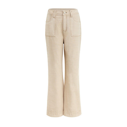 RUN TO THE FUTURE Durable Denim Original Loose Flare Low Rise Women Khaki Straight Jeans