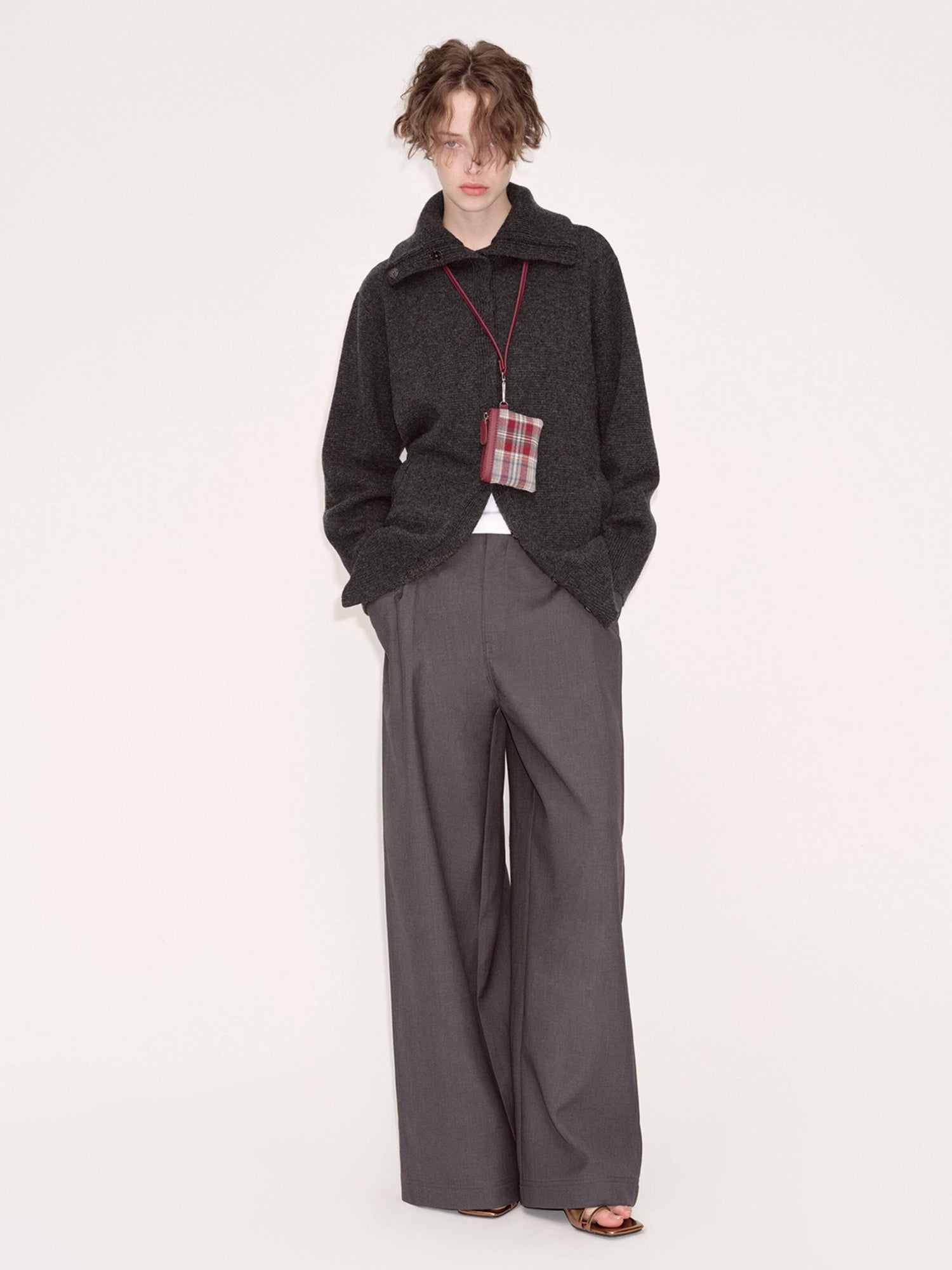 RUN TO THE FUTURE Minimalist Original Low Waist Women High Gray Poly Viscose Wide-Leg Pants