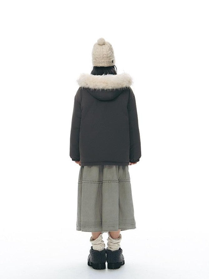 NAPSNAPS White Fur Hooded Double Collar Faux Two Piece Women&
