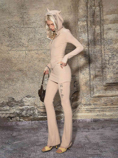 The NeverMore Modal Stretch Workwear Slim Fit Faux Two Piece Women Khaki Straight Pants