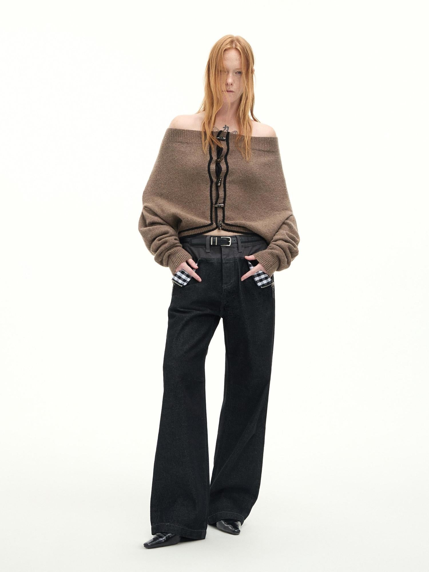 RUN TO THE FUTURE Casual Patchwork Low Waist Loose Women Black Cotton Wide-Leg Jeans