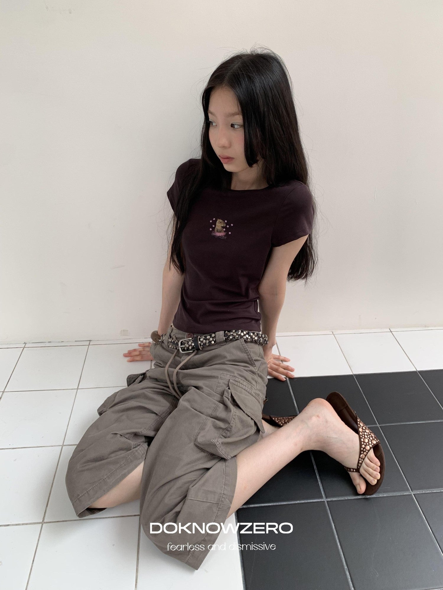 DKZ OFFICIAL Coffee Retro Print Slim Fit Women&