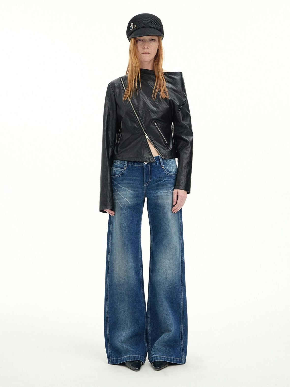 RUN TO THE FUTURE Vintage Blue Washed Mid Rise Cotton Zipper Women No Stretch Straight Jeans