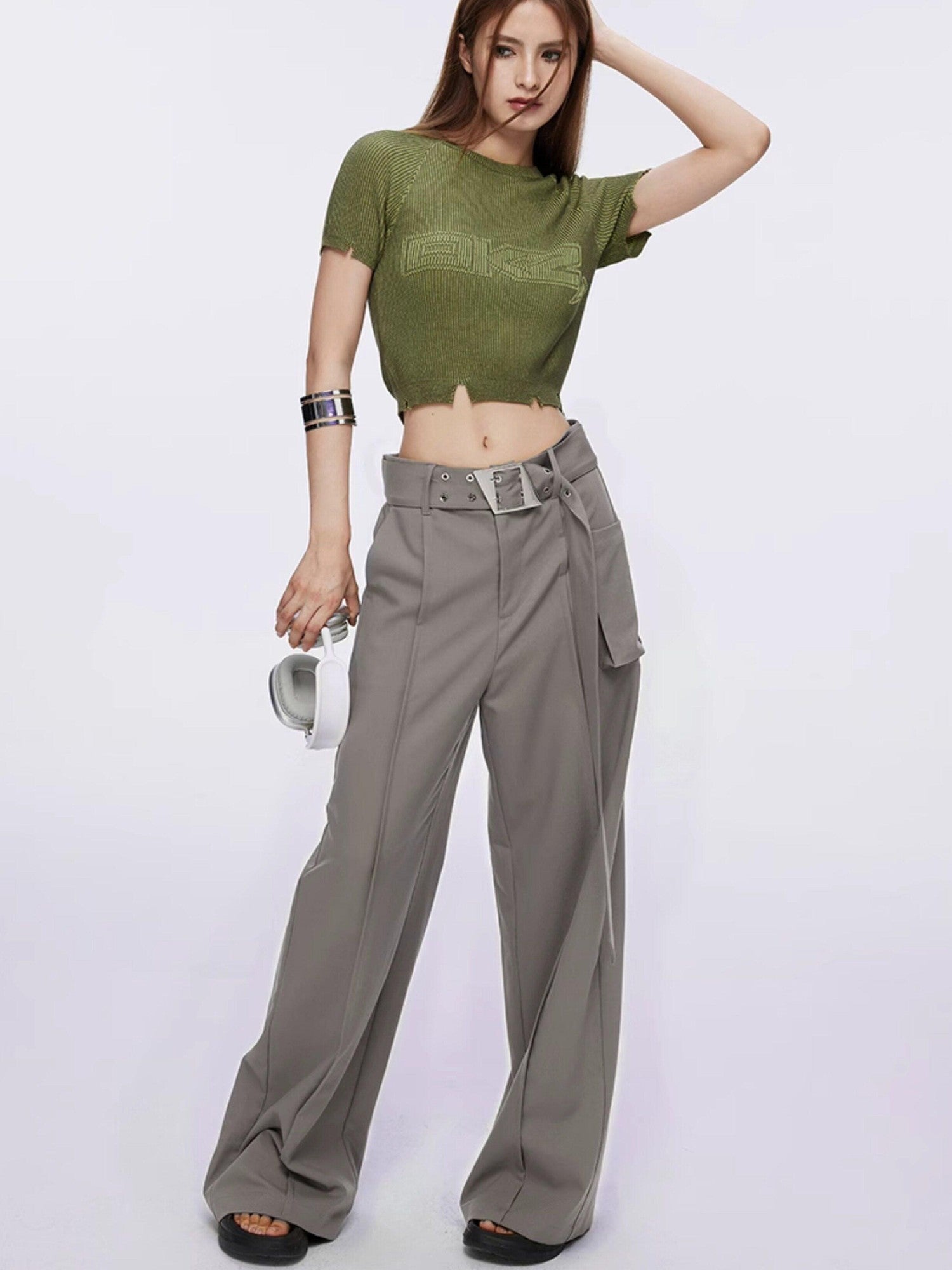 DKZ OFFICIAL Drapey Asymmetrical High Waist Pocket Women&