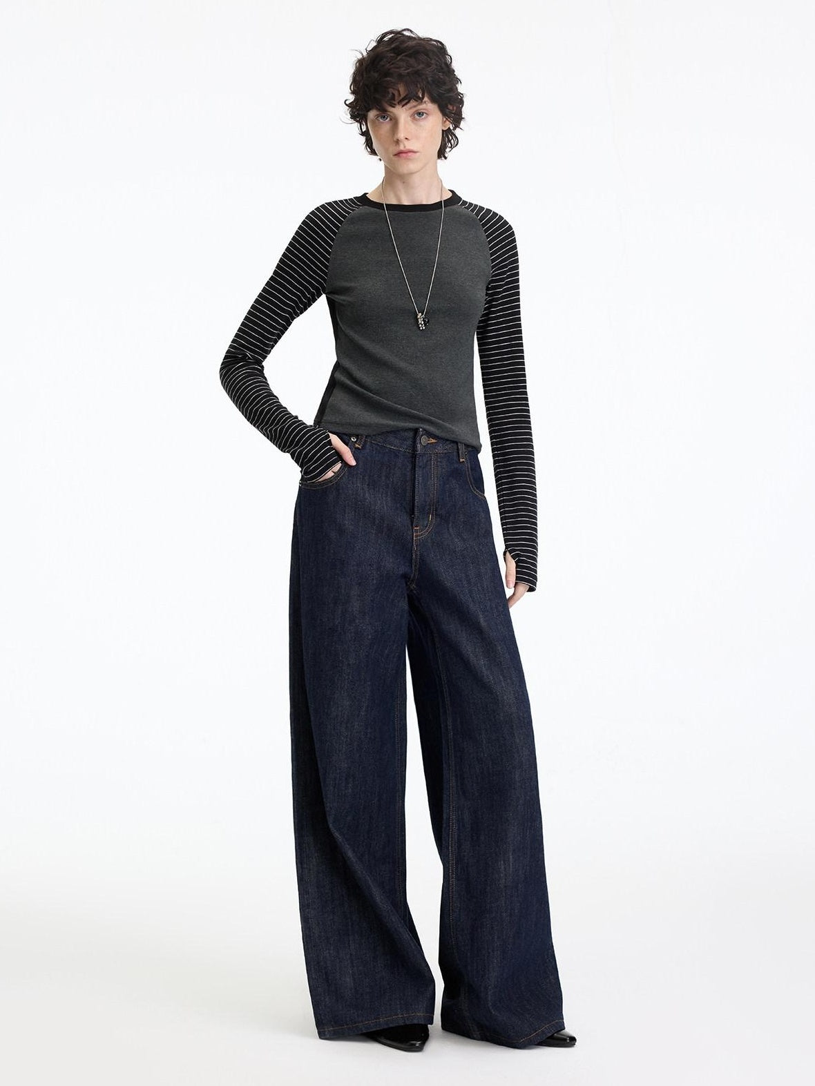 RUN TO THE FUTURE Casual Natural Waist Wide Leg Cotton Zipper Women Indigo Straight Jeans