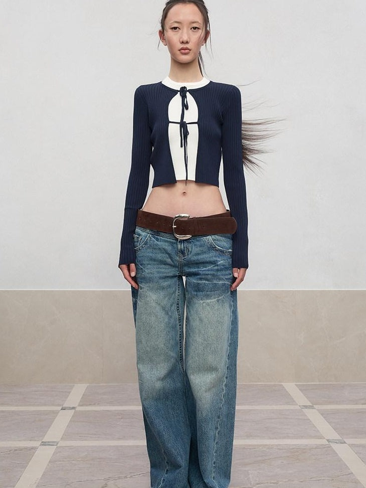 RUN TO THE FUTURE Tie Front Slim Fit Knit Bell Sleeve Cardigan Office Solid T Shirt Crop Tops
