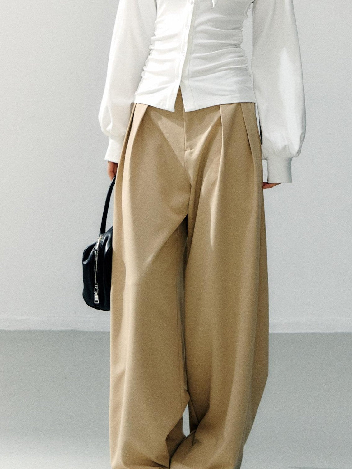7Shiftin Detachable Lace Trim Natural Waist Casual Khaki Women Wide Leg Pants