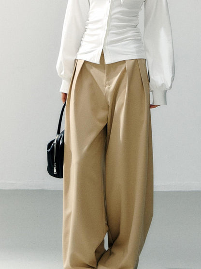 7Shiftin Detachable Lace Trim Natural Waist Casual Khaki Women Wide Leg Pants