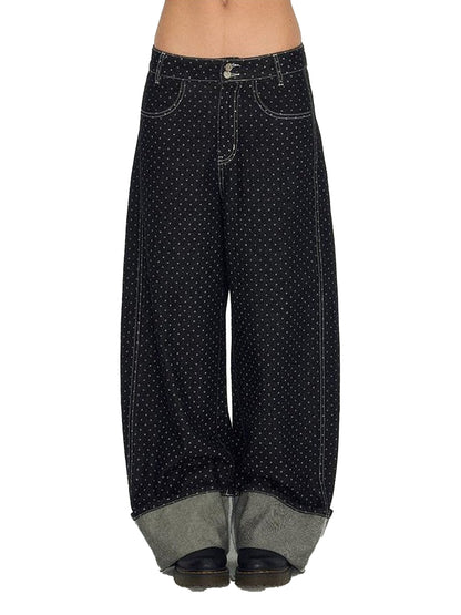NAPSNAPS Dark Washed Polka Dot Cuffed Low Rise Zipper Women&