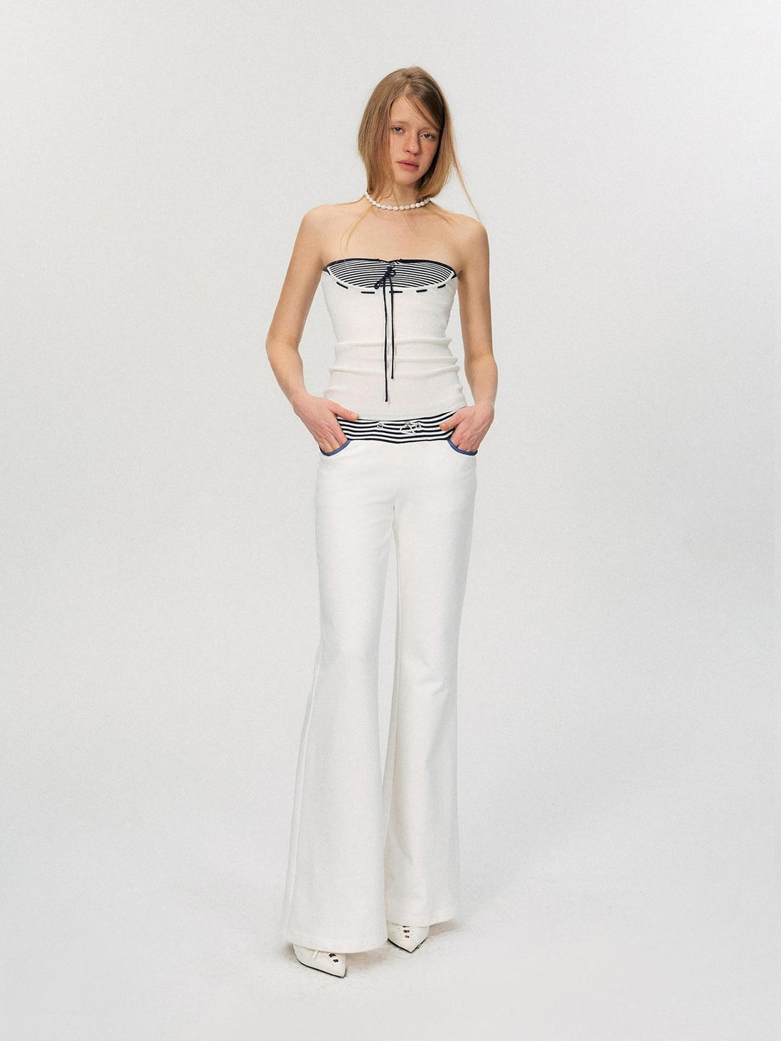 The NeverMore Comfortable Casual Cotton Blend Slight Flare Mid Rise Women White Straight Pants