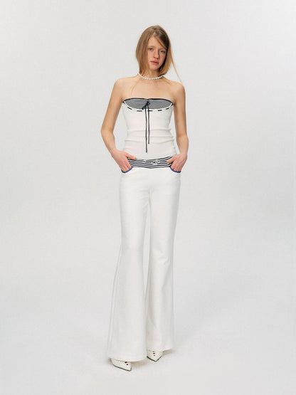 The NeverMore Comfortable Casual Cotton Blend Slight Flare Mid Rise Women White Straight Pants