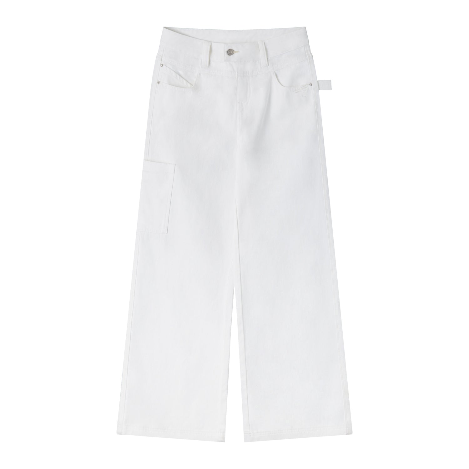RUN TO THE FUTURE Low Rise 96 Percent Cotton Casual Loose Fit White Denim Wide-Leg Jeans