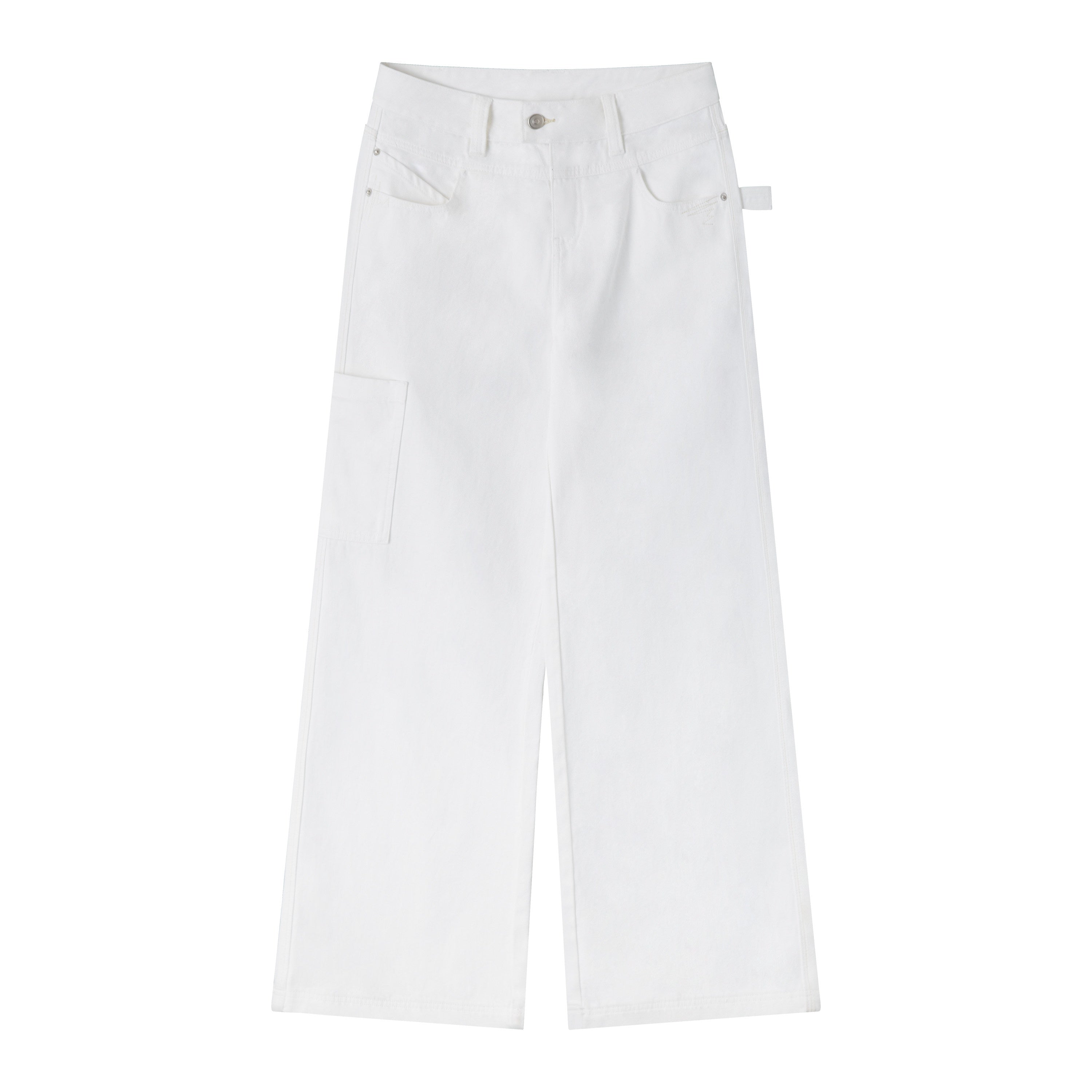 RUN TO THE FUTURE Low Rise 96 Percent Cotton Casual Loose Fit White Denim Wide-Leg Jeans