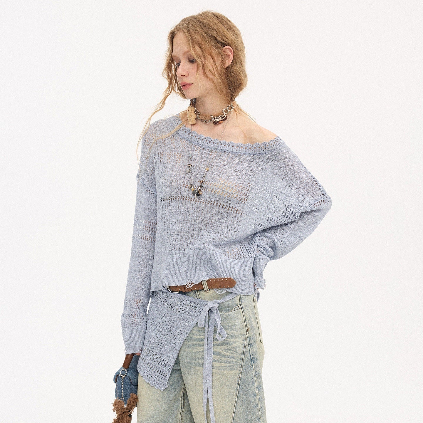 DIDDI_MODA_Mist_Blue_Asymmetrical_One_Shoulder_Knit_Women&