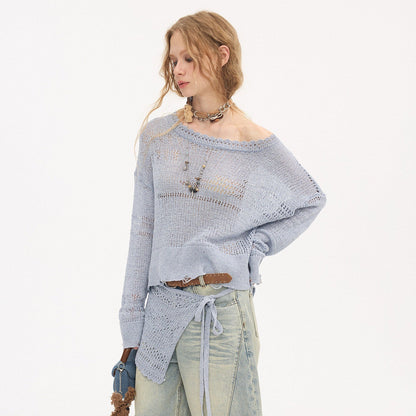 DIDDI_MODA_Mist_Blue_Asymmetrical_One_Shoulder_Knit_Women&