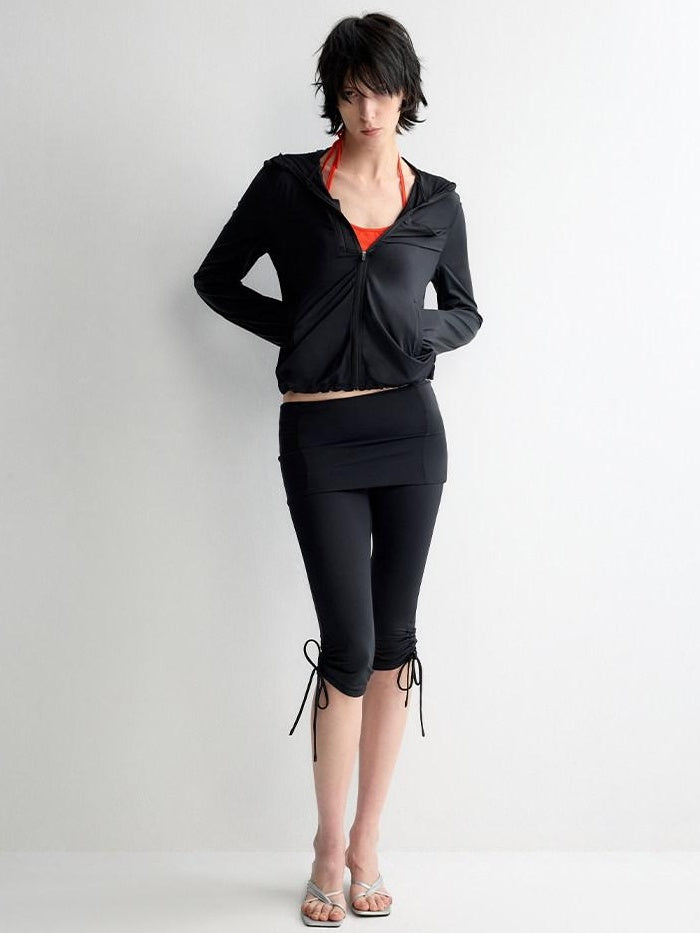 RUN TO THE FUTURE Breathable Upf110 Protection Slim Fit Hooded Zip Cropped Female Black Hoodies