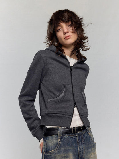 RUN TO THE FUTURE Slim Cropped Zip Hooded Pocket Commuter Vintage Gray Women Hoodies