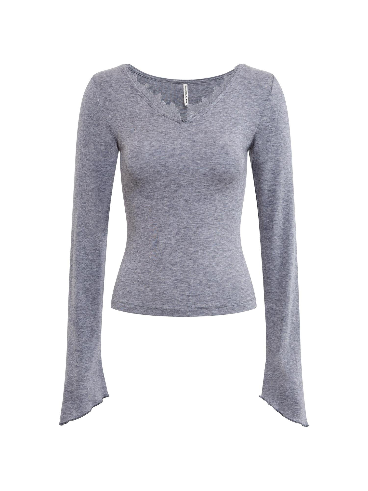 RUN TO THE FUTURE Lyocell Wool Moisture Wicking Slim V-neck Lace Trim Women Long Sleeve T-Shirts