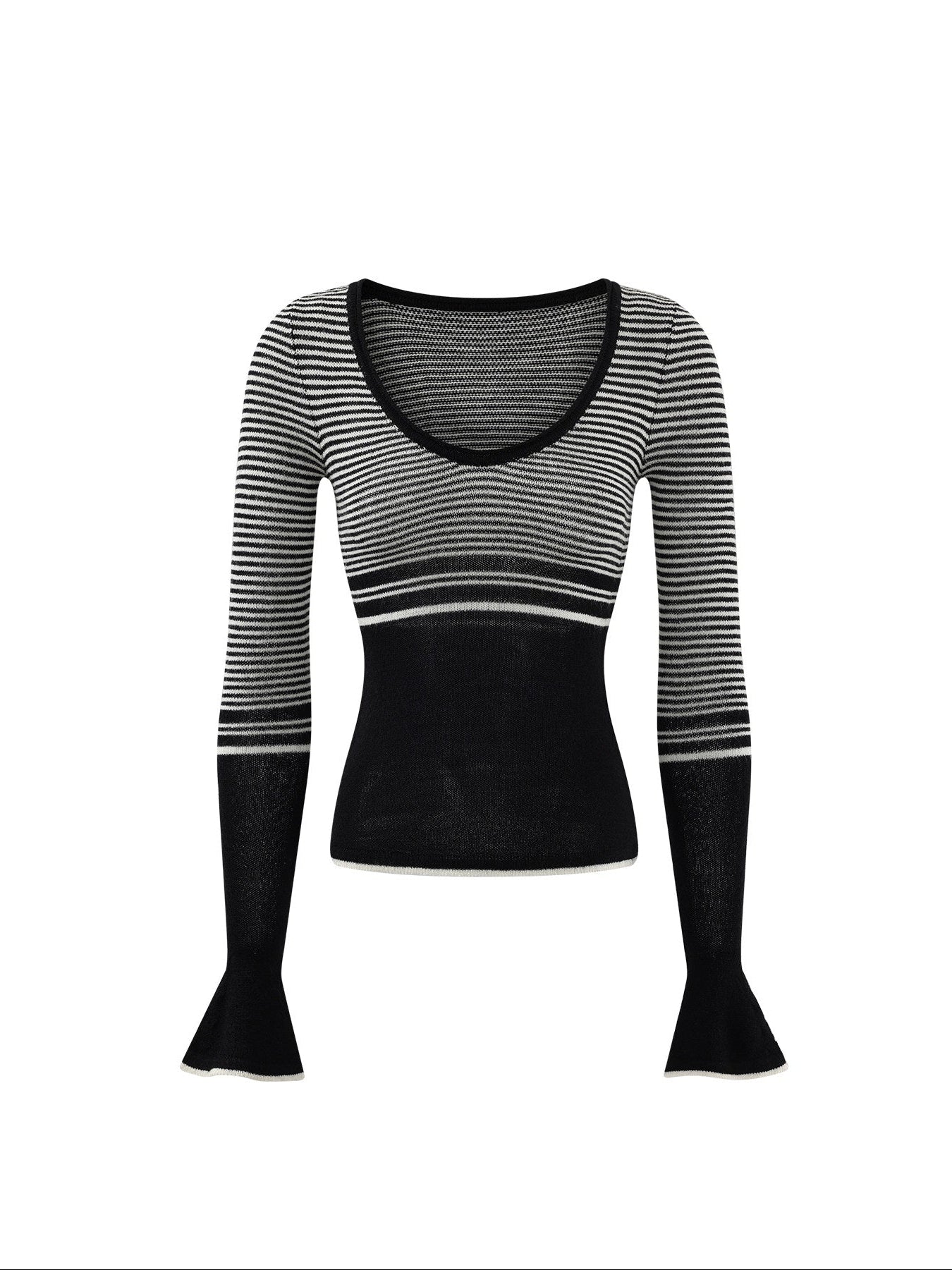 Low pixel Soft Acrylic Slim V-neck Striped Casual Women Everyday Long Sleeve T-Shirts