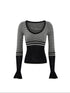 Low pixel Soft Acrylic Slim V-neck Striped Casual Women Everyday Long Sleeve T-Shirts