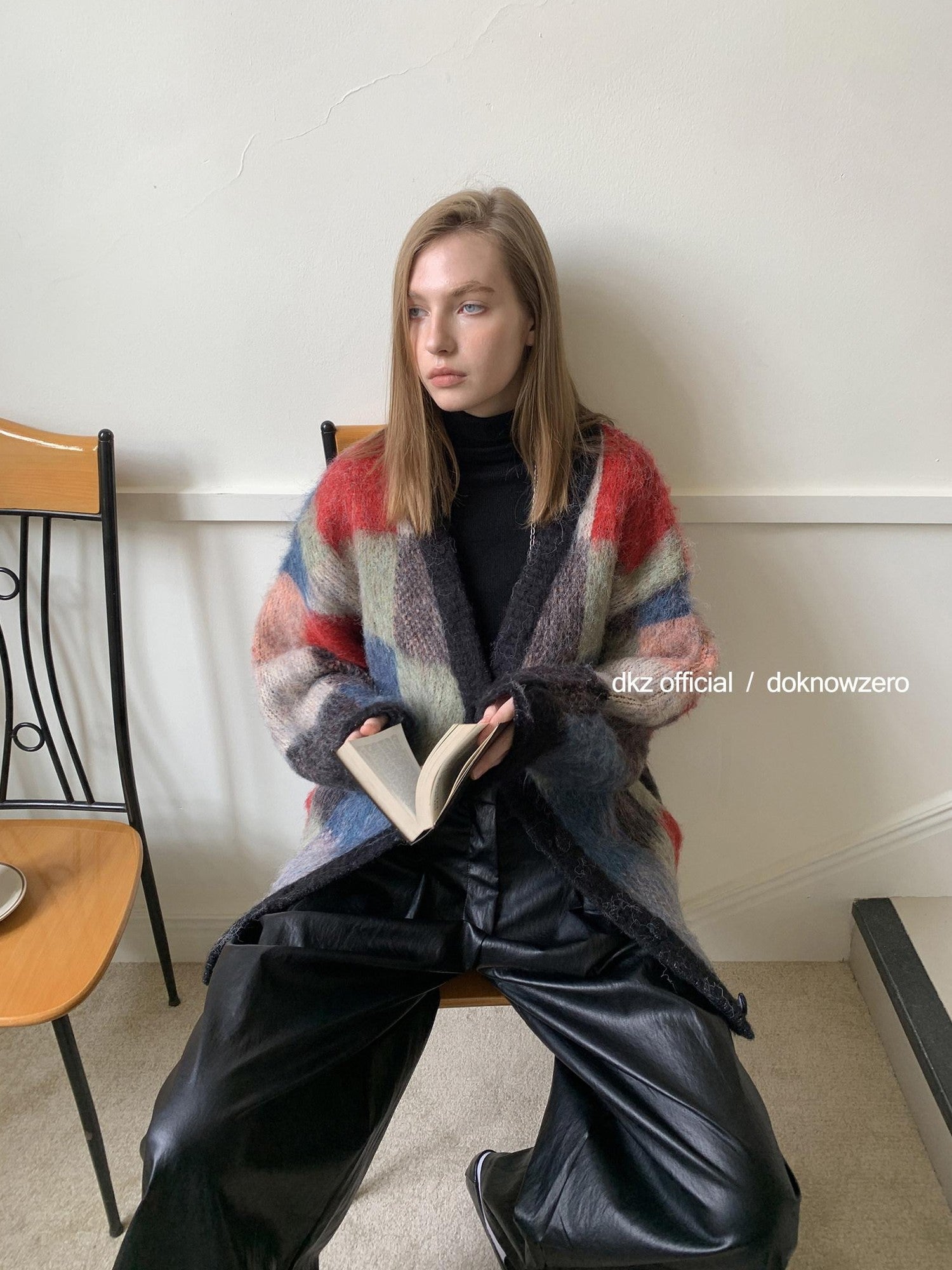 DKZ OFFICIAL Retro Colorful Plaid Knit Buttoned Loose Women&