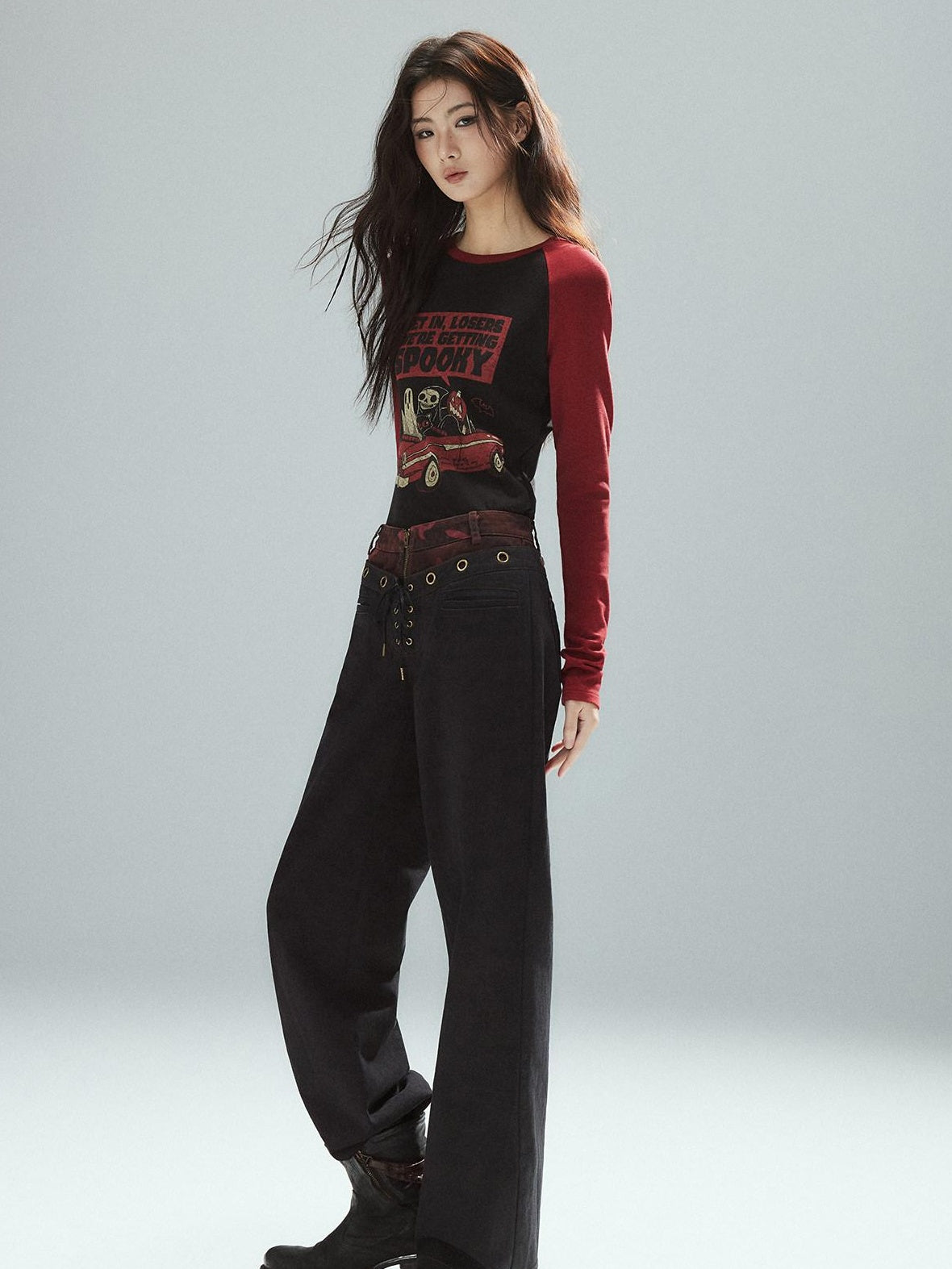 Low pixel Pure Cotton Patchwork Low Waist Street Zipper Women Colorblock Straight Pants