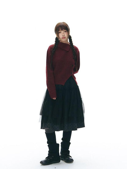 NAPSNAPS Rust Red Asymmetrical Placket Knit Mock Neck Women&