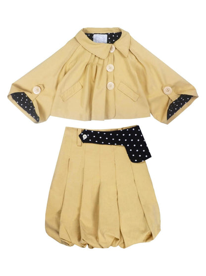 nit alcove Pure Cotton Workwear Loose Peter Pan Collar Longsleeve Black Top &amp; Skirt Sets