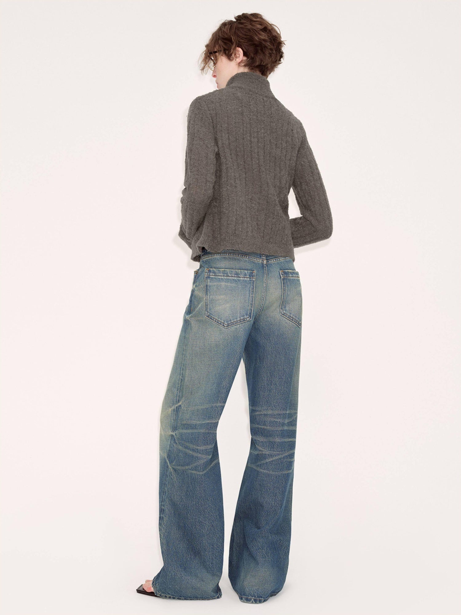 RUN TO THE FUTURE Washed Vintage Blue Low Rise Loose Fit Unisex High Cotton Denim Straight Jeans