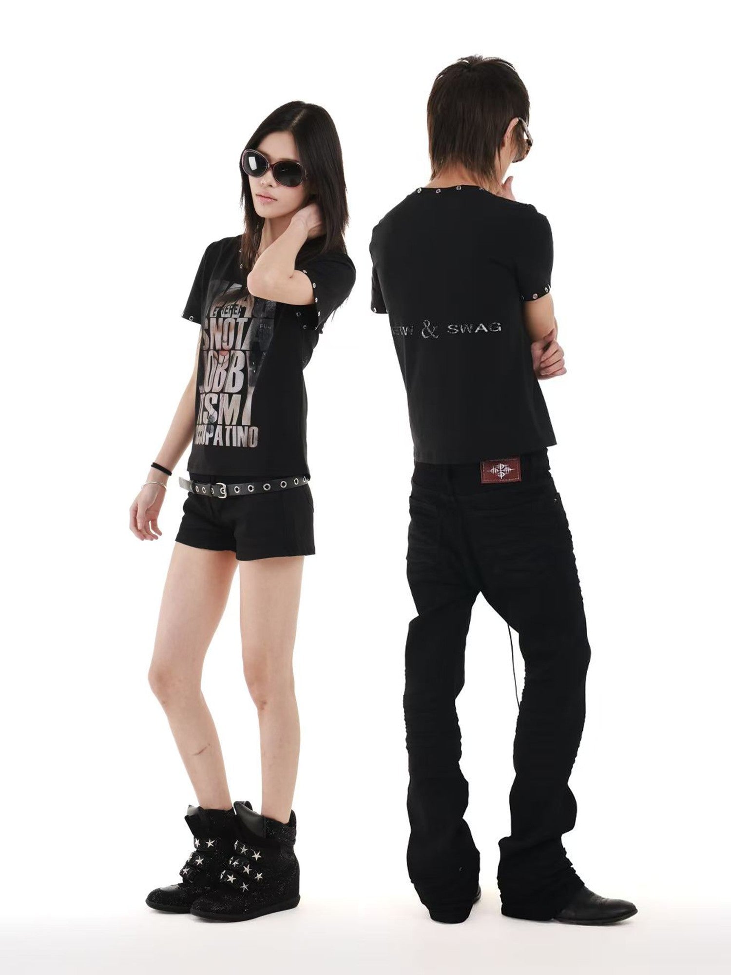 DETW onLine Digital Portrait Letter Print Metal Eyelet Women&