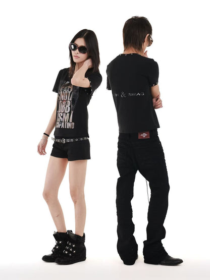 DETW onLine Digital Portrait Letter Print Metal Eyelet Women&